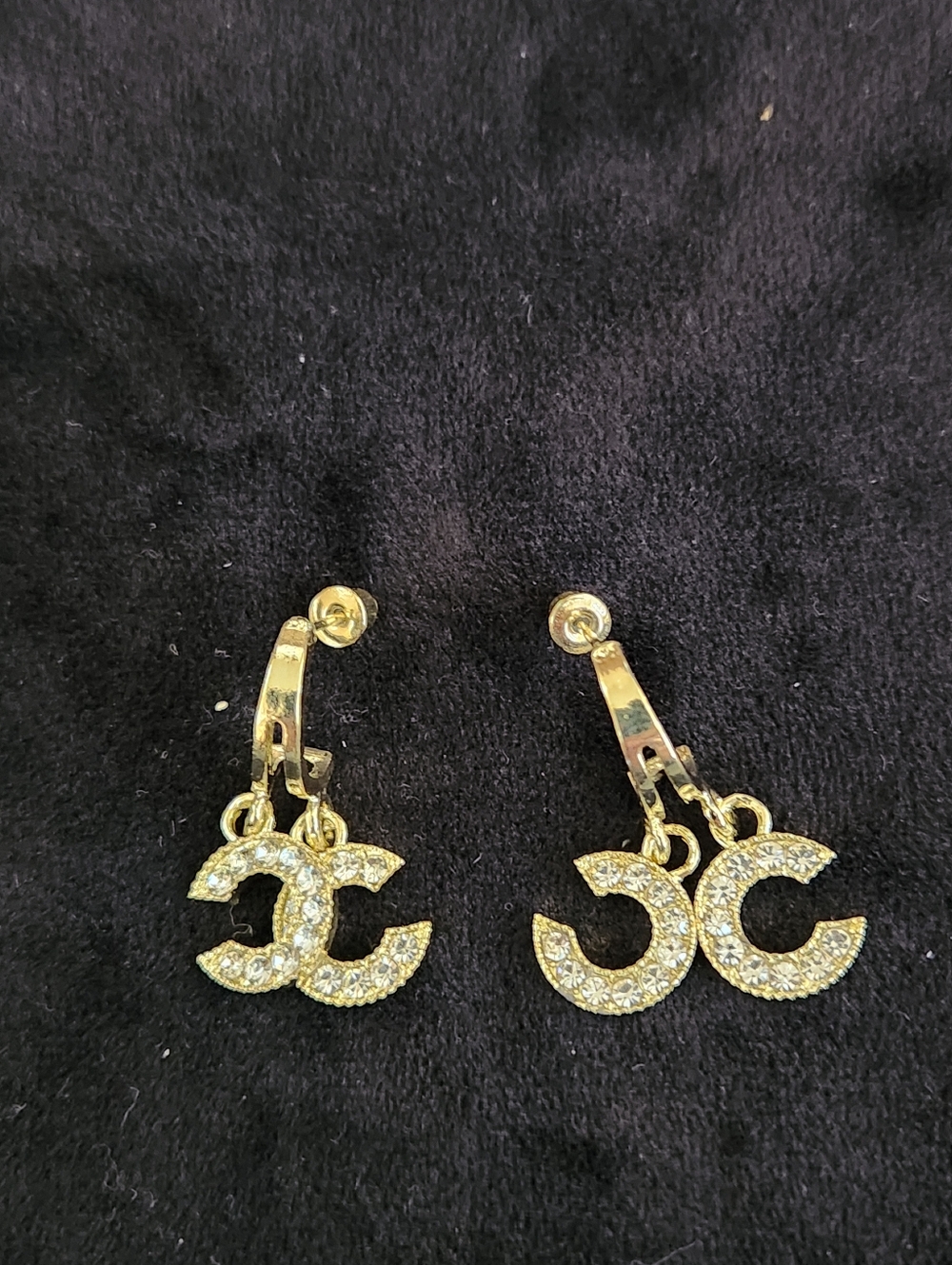 Gold-Tone Crystal Interlocking C Drop Earrings - Designer-Inspired